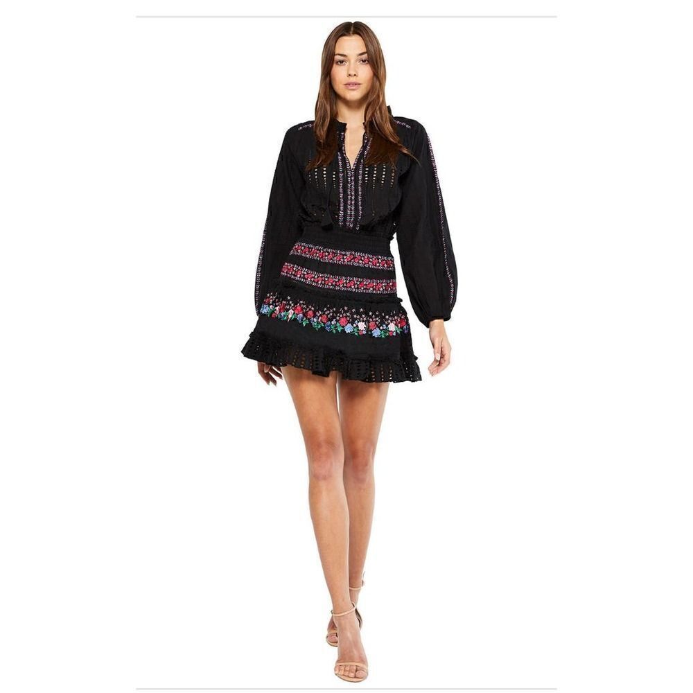 MISA Los Angeles Manuela embroidered eyelet ruffle dress / size S MSRP $396